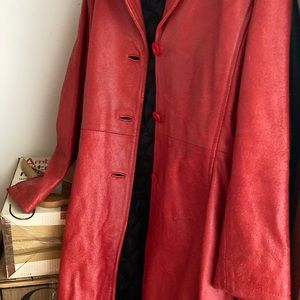 Red leather woman coat -small
